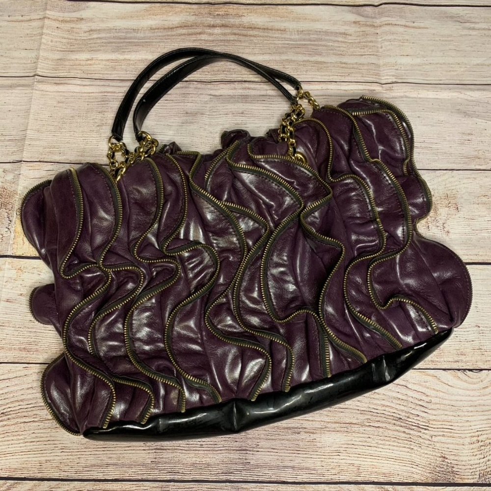 EUC Maxx New York Leather Eggplant Handbag